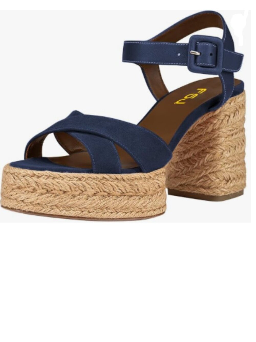 FSJ Blue Espadrille Platform Block Heel Sandals Open Toe Ankle Strap Buckle Shoe